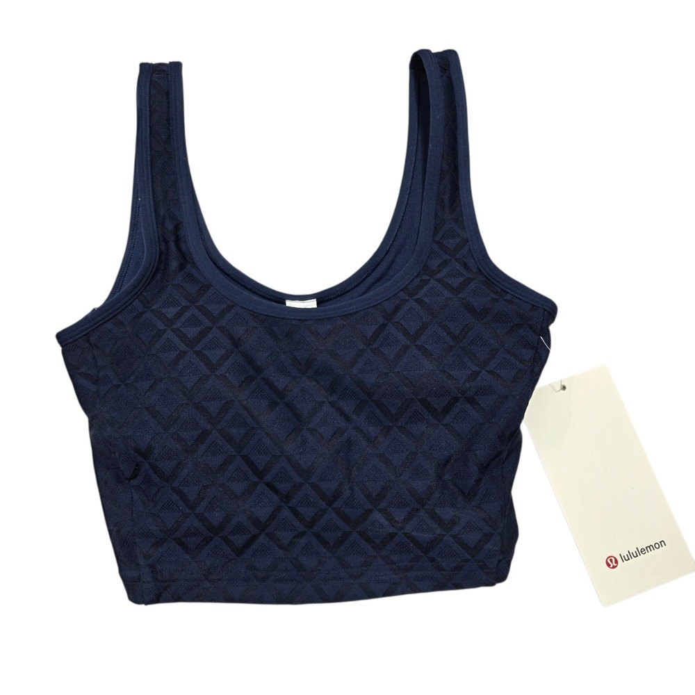 NEW Lululemon Textured Mesh Tennis Tank Navy Blue XXS Built in Shelf Bra NWT